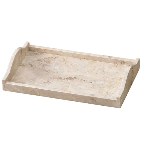 Vista 8 de Lujosa bandeja de tocador de mármol natural tallada a mano, organizador elegante y resistente para baño, dormitorio, maquillaje, encimeras, beige