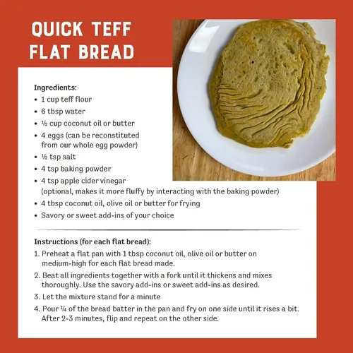 Vista 5 de Judee's Ivory Teff Harina de 2 libras, sin OMG, vegana, fabricada en Estados Unidos, almidón resistente, ideal para hacer pan de Teff rápido