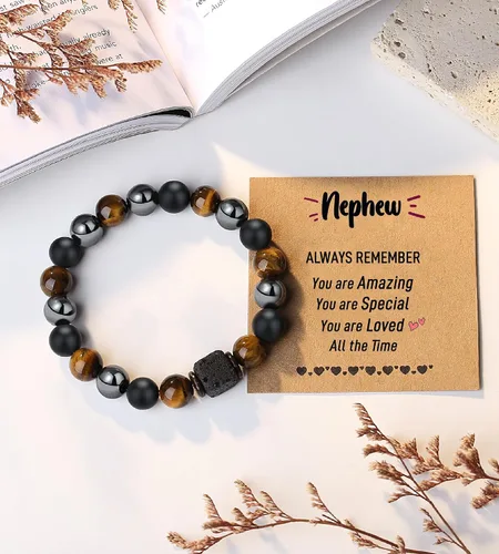 Vista 7 de TONY & SANDY Pulsera de piedra natural para niño, hijo, nieto, sobrino, hermano, novio, marido, abuelo, tío, papá, aniversario, cumpleaños, Navidad