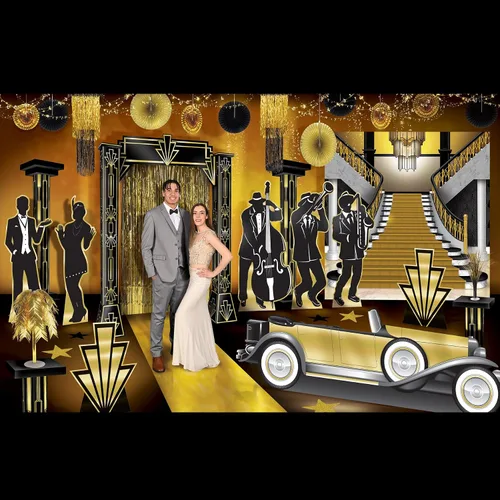 Vista 4 de Great 20's Dancer Silhouette - Decoraciones de pie de 5.5 pies - Negro y dorado - Paquete de 4