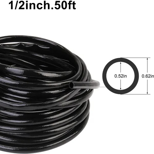 Vista 3 de Tubo de riego de 1/2 pulgada 50 pies, sistema de riego por goteo rígido PE para jardín, (0.52 ″ ID X 0.60 ″ OD) Línea de goteo negra, riego