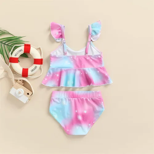 Vista 3 de Traje de baño para niñas Unicon para niños pequeños, traje de baño de 2 piezas con volantes de color arcoíris