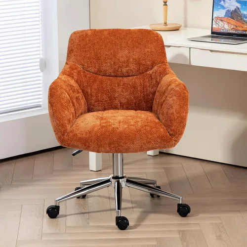 Vista 7 de Sillas de escritorio de oficina en casa, silla giratoria pequeña para computadora con ruedas, silla de tocador tapizada, silla de oficina