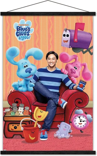 Vista 7 de Nickelodeon Blue's Clues - Póster de pared grupal, 22.4 pulgadas de largo x 14.7 pulgadas de ancho, versión enmarcada de madera de granero