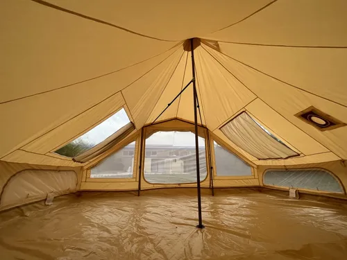 Vista 5 de Tienda de campaña grande impermeable de 4 estaciones de lona de algodón Glamping Yurt con agujero de gato de estufa para 6-8 personas Camping Caza