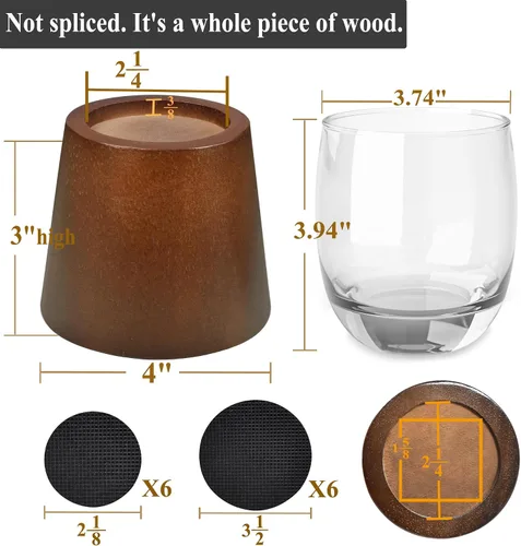 Vista 2 de Juego de 6 elevadores de madera redondos de 3 pulgadas para muebles, elevadores de madera resistentes para marco de cama, mesa, sofá, escritorio