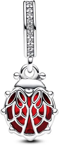 Vista 2 de Pandora Dije colgante de mariquita roja, pulseras de momentos compatibles, joyería para mujer, regalo para mujeres en tu vida, fabricado con plata