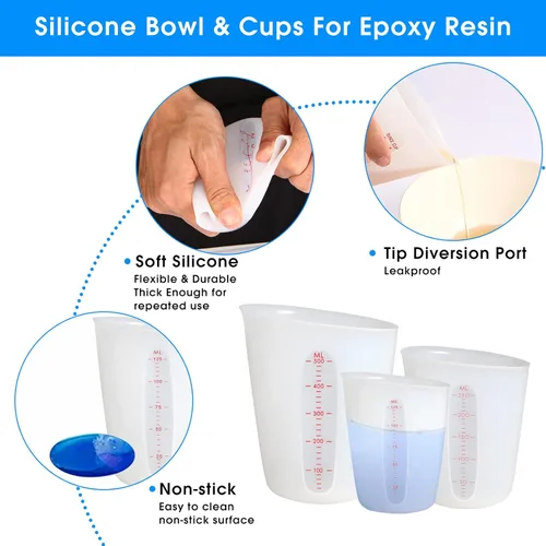 Vista 5 de ZUYEE Tazas medidoras de silicona (2 tazas + 1 taza) tazas de fusión flexibles para mantequilla de resina epoxi, taza de chocolate para hornear