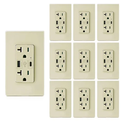 Vista 9 de Micmi USB C + A PD Power Delivery 24W Toma de corriente dual de alta velocidad, capacidad de carga rápida inteligente, placa de pared resistente a