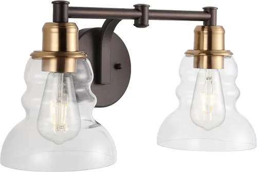 Vista 14 de JONATHAN Y Lámpara de tocador de 6.5 pulgadas con pantalla de cristal transparente, estilo industrial rústico y moderno cromado, aplique de pared