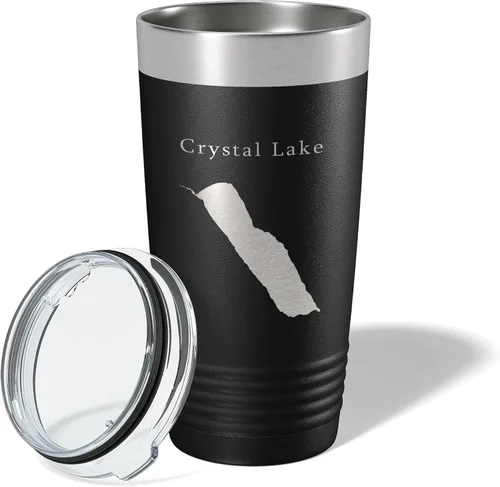 Vista 2 de Crystal Lake Map Tumbler Travel Mug Insulated Laser Engraved Coffee Cup Vermont 20 oz Black