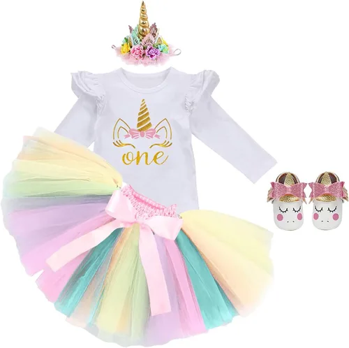 Vista 12 de Disfraz de princesa para bebé y niña de primer cumpleaños, con diseño de unicornio y falda tutú arcoíris (zapatos)