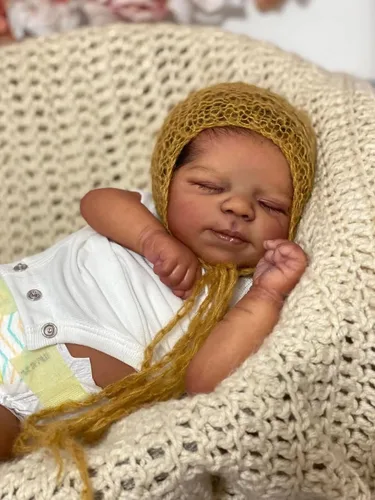 Vista 2 de Muñecas de bebé Reborn de 18 pulgadas, realistas, de vinilo, cuerpo completo, afroamericano durmiente, bebe, posables, juguetes de bebé de la vida
