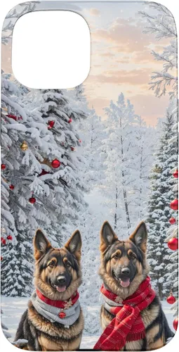 Vista 6 de iPhone 16 Lindo perro pastor alemán en paisaje nevado feliz Navidad caso