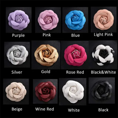 Vista 3 de Flor de rosa de piel sintética, adornos de flores, suplemento de flores de camelia, para diadema, ropa, zapatos, sombrero, bolsa, decoración
