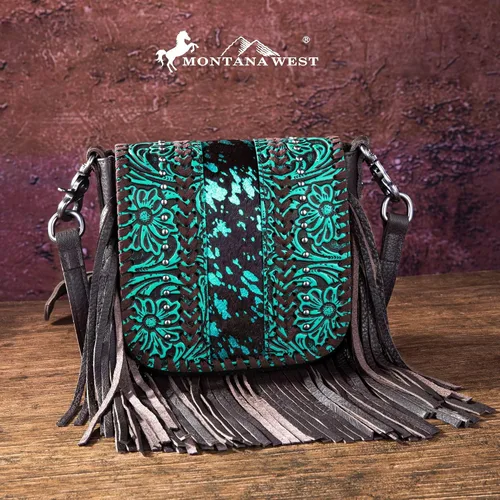 Vista 2 de Montana West Bolso cruzado para mujer de cuero genuino con flecos occidentales