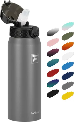 Vista 43 de Fanhaw Botella de agua de acero inoxidable aislada para niños de 20 onzas con tapa con popote, a prueba de fugas y antipolvo, botella de uso diario