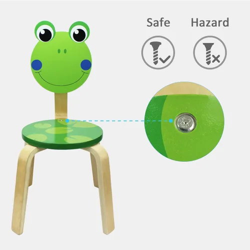 Vista 4 de iPlay iLearn - Sillas para niños, sillas para sala de juegos, con imagen de animales, sillas de juego para infantes., Madera, Rana (Frog)