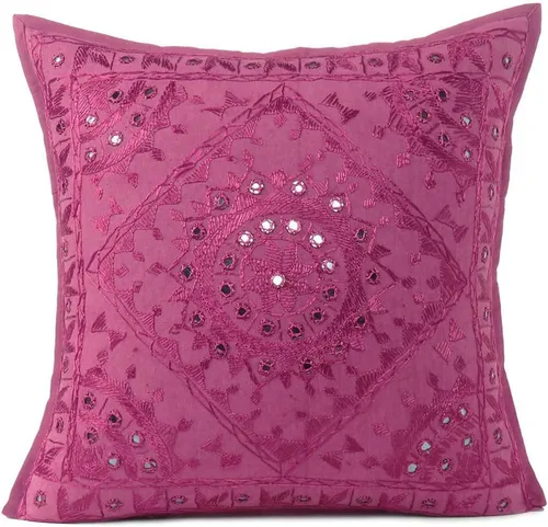 Vista 12 de Funda de cojín decorativa bohemia bordada con espejos, hecha a mano para sofá, dormitorio, sala de estar (negro, 16 x 16 pulgadas)