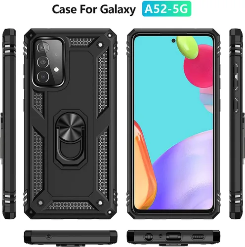 Vista 2 de ADDIT Funda A52 para Samsung Galaxy A52, con anillo de soporte, soporte ajustable, grado militar, protección resistente, a prueba de golpes