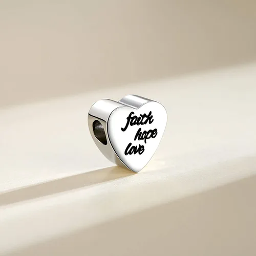 Vista 2 de CLYQCL Cuentas de abalorios para pulseras y collares de Pandora dijes en forma de corazón con fe esperanza amor Metal