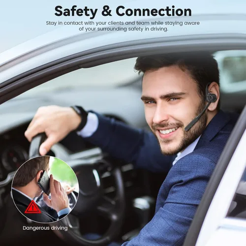 Vista 4 de MONODEAL Auriculares de oreja abierta con micrófono, auriculares Bluetooth 5.4 ligeros con botón de silencio de cancelación de ruido, auriculares