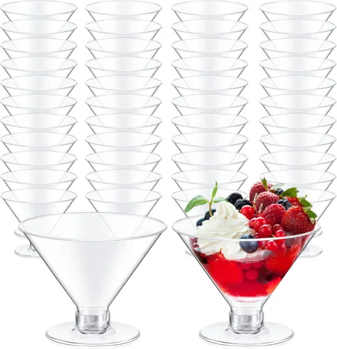 Vista 7 de Yinkin 12 Piezas Vasos de Martini de Plástico de 2 oz Desechables Transparentes para Cóctel Postre Parfait Vasos Irrompibles Mini Copas de Martini