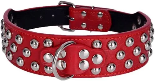 Vista 10 de Serijoars Collar de cuero de 2 pulgadas de ancho, collar resistente con tachuelas, ajustable para perros medianos y grandes (M, negro)