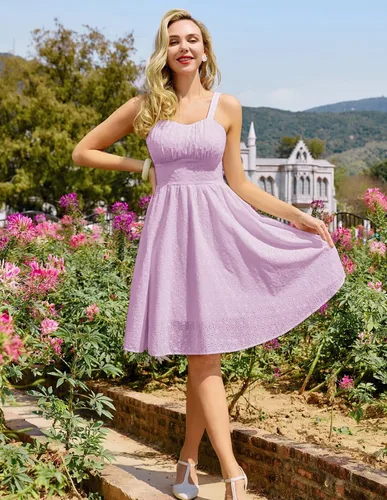 Vista 3 de Belle Poque Vestido vintage sin mangas para mujer, diseño floral, fruncido, lindo, acampanado, con vuelo, largo hasta la rodilla