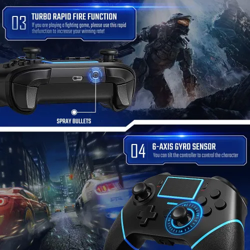 Vista 6 de Controlador inalámbrico para controladores de juego P4 Ibotomo con botón traseroTurbodoble vibracióncontrol de movimiento de 6 ejesconector