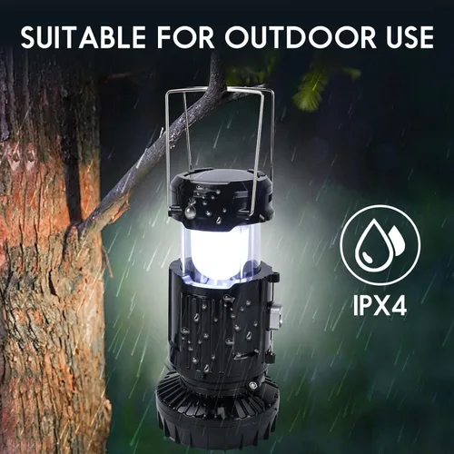 Vista 6 de Linterna Solar Portátil con Ventilador Recargable Actualizada 2025 - Linterna LED de Campamento Plegable y Liviana para Cortes de Energía, Linterna