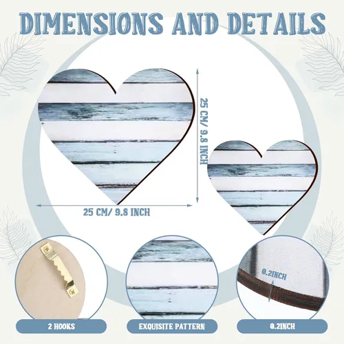 Vista 2 de 3 piezas de corazones de madera decoración corazón letrero de madera rústico colgante placa de amor para pared, hogar, granja, sala de estar Azul