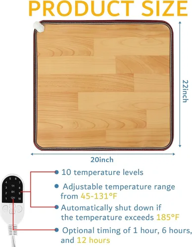 Vista 3 de QOUBAI Alfombra Calefactora de Suelo de PVC de 110V Calentador para Calentador de Pies Debajo del Escritorio 22 x 20 Pulgadas Almohadilla Térmica