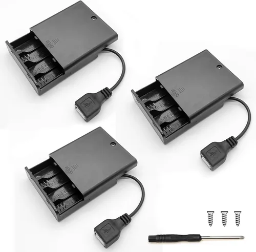 Vista 6 de OPSFALCON Soporte para 3 pilas AA, 3 cajas de batería AA, 3 cajas de soporte de batería AA de 1.5 V con interruptor de encendido/apagado y cubierta