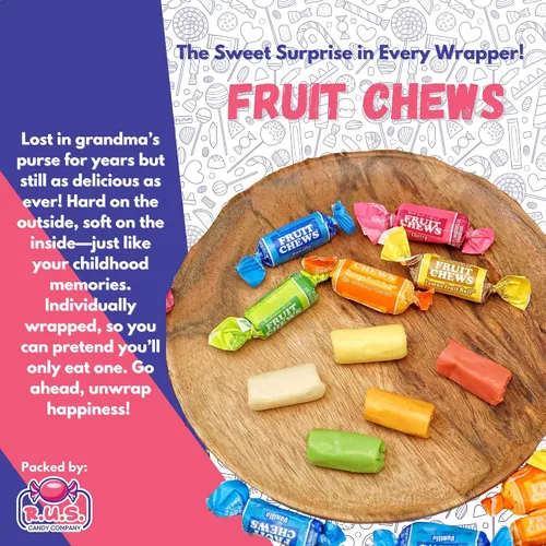Vista 6 de Caramelos masticables de frutas – Sabores afrutados surtidos – Envueltos individualmente (70 piezas) – Bolsa a granel de 1 libra – Caramelo taffy