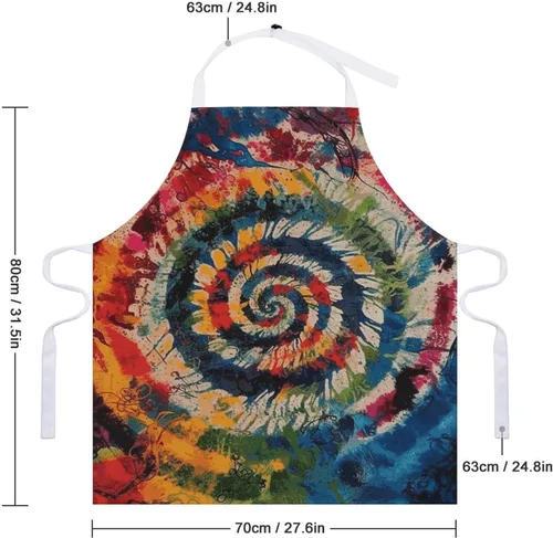 Vista 2 de Colorful Spiral Tie Dye Aprons Waterproof Cooking Kitchen Apron Unisex Adjustable Bib Apron with Pocket Restaurant Chef Works Aprons for Waitress