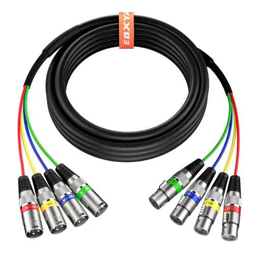 Vista 11 de Cables XLR Snake de 3 pies 4 colores, 4 canales macho a hembra XLR cable de micrófono Cable de conexión de serpiente de 3 pines para grabación