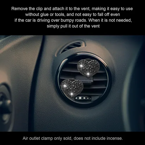 Vista 7 de 2 clips de ventilación de automóvil, dijes de corazón de cristal brillantes, clips de salida de aire acondicionado para automóvil, accesorios