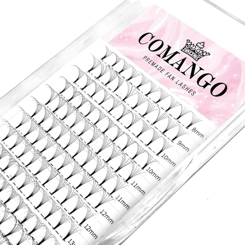 Vista 50 de Extensiones de pestañas de volumen prefabricadas 10D, 0.003 in de grosor, rizo C/D, 0.472 in, tallo corto, extensiones de pestañas de volumen