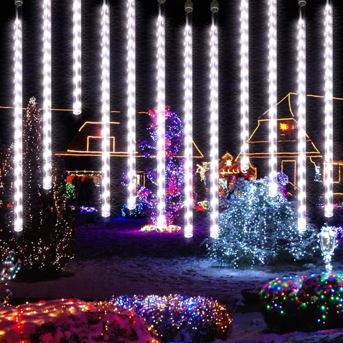 Vista 3 de AWQ 10 tubos con 360 luces LED de lluvia de meteoritos, luces impermeables, luces de gotas de lluvia que caen, luces de Navidad, con enchufe
