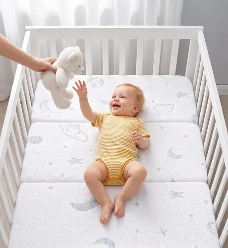 Vista 2 de Tri-fold Pack and Play Mattress, 38x26 Memory Foam & High Density Foam Baby Mattress for Pack N Play, Foldable Travel Pack N Play Mattresses