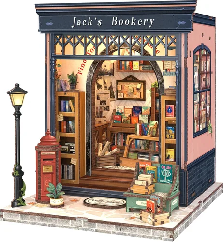 Vista 15 de Kit de Rincón de Libro - Kit de Casa de Muñecas en Miniatura DIY Scene para Adultos, Rompecabezas 3D de Estantería 255 Piezas, Modelo de Casa
