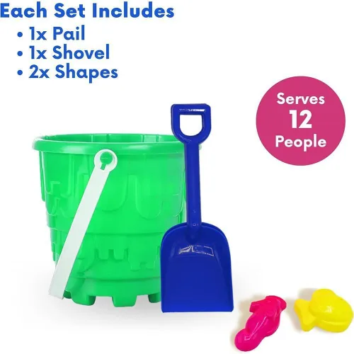 Vista 3 de 4E's Novelty 12 juegos de juguetes de playa, incluye 12 cubos de arena, 12 palas, 24 moldes de arena para niños, cubos de playa pequeños de 5.75
