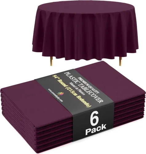 Vista 43 de Exquisite 66% Thicker Premium Aqua Round Tablecloth 0.5 Mil 6 Pack Plastic Table Cloth Disposable 84 Inch Round Plastic Tablecloth Won't Tear Easily