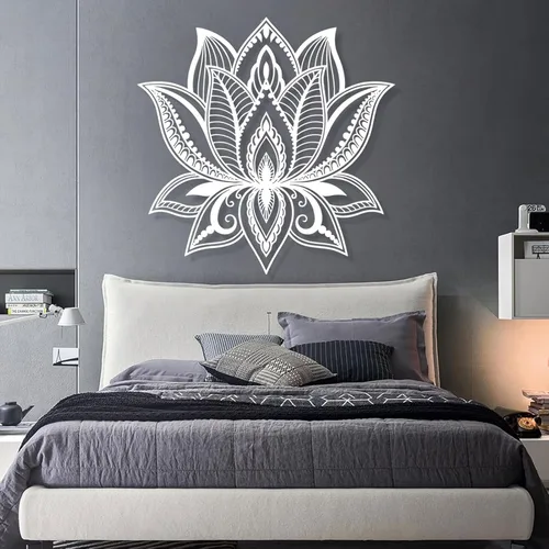 Vista 7 de Arte de pared de mandala, arte de pared de metal con flor de loto, decoración de pared de mandala de metal grande, arte de pared de mandala de loto