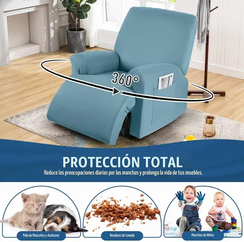Vista 4 de TAOCOCO Fundas Elásticas para Sillones Reclinables de 3 Piezas Fundas Sólidas para Muebles Funda para Sillón Reclinable Fundas Deslizables con Azul