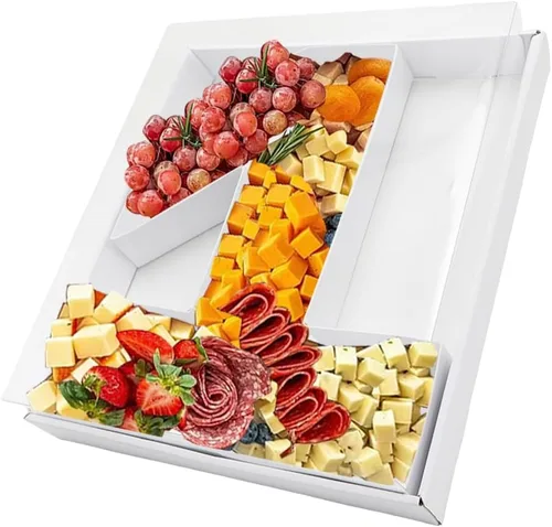 Vista 49 de Bandeja de papel rellenable de 12.5 pulgadas con números y letras de cartón, tablero de charcutería, bandeja para cupcakes dulces, caja decorativa