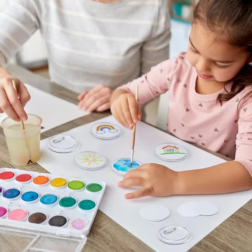 Vista 5 de 100 botones acrílicos transparentes de 3 pulgadas con 200 papel, 20 herramientas de extracción de tarjetas SIM, haz tus propios botones con alfiler