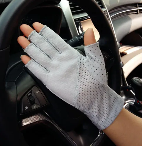 Vista 3 de JURUAA Guantes de protección solar para mujer, sin dedos, guantes de conducción de algodón ligero UV