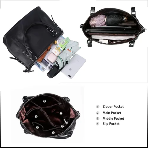Vista 6 de Heshe - Bolso de mano para mujer, de piel con asa superior, bolso cruzado.